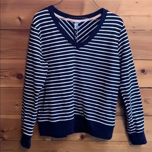 Blue and cream striped sweater.